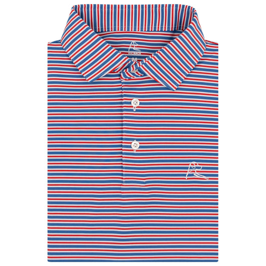 The Steward Stripe Performance Polo (White/Short Stop Blue/Classic Red - USA)