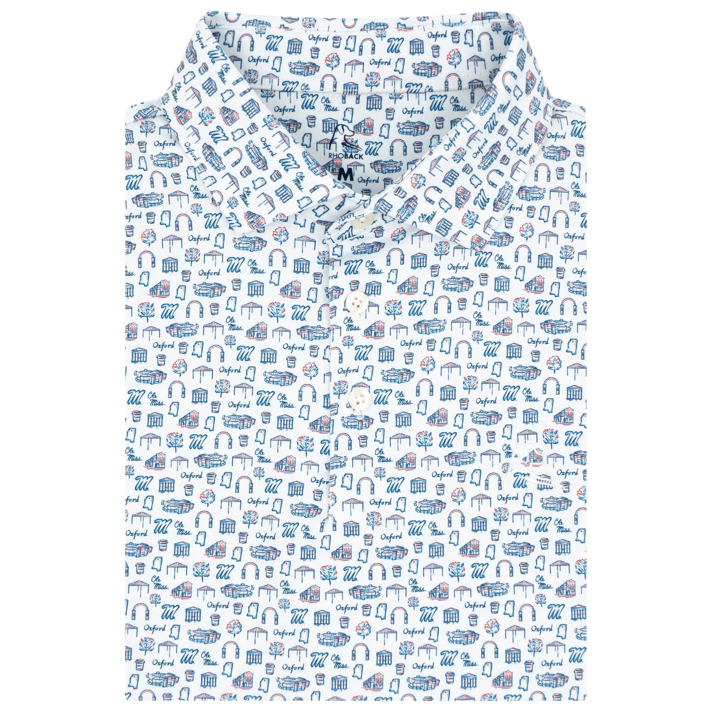 The Ole Miss College Town Polo (White/Indigo Blue)