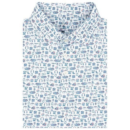 The Ole Miss College Town Polo (White/Indigo Blue)