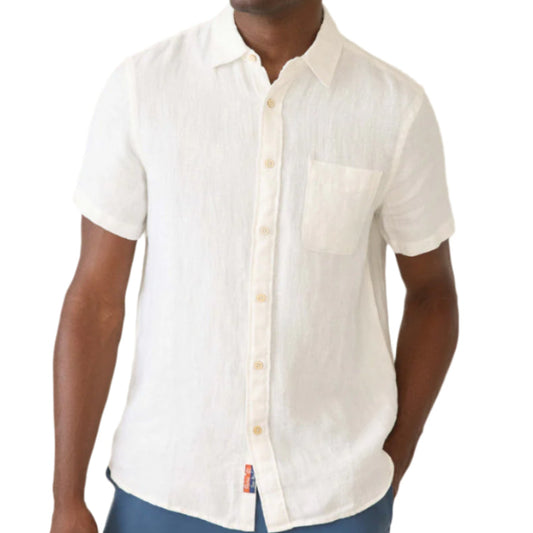 Short-Sleeve Palma Linen Shirt (Bright White Basketweave)