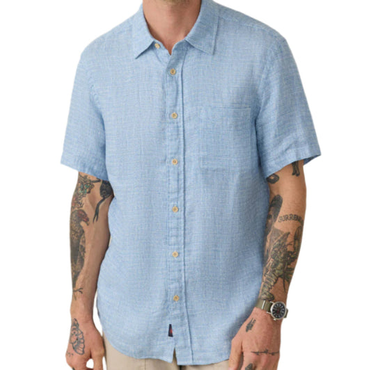 Short-Sleeve Palma Linen Shirt (Blue Basketweave)