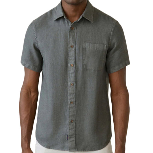 Short-Sleeve Palma Linen Shirt (Washed Black Basketweave)
