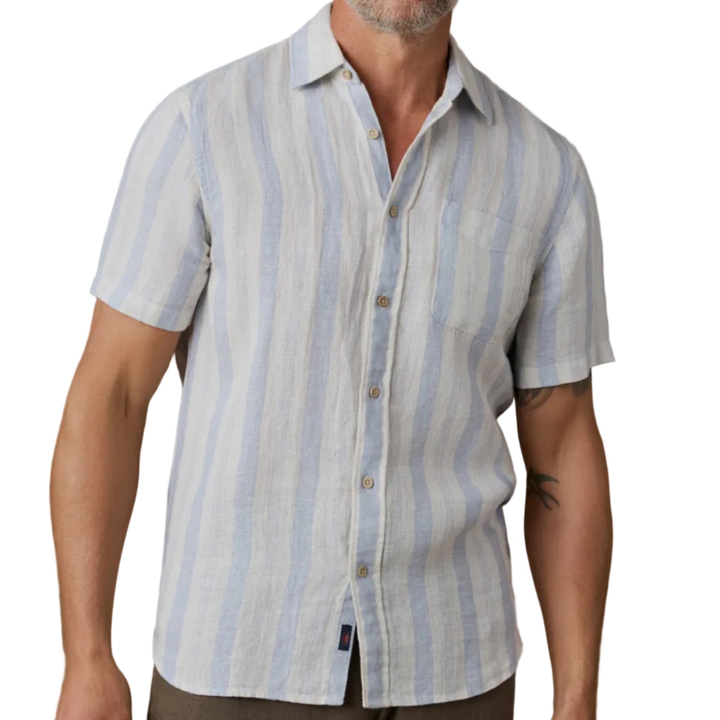 Short-Sleeve Palma Linen Shirt (Island Blue Stripe)