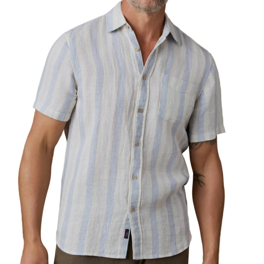 Short-Sleeve Palma Linen Shirt (Island Blue Stripe)