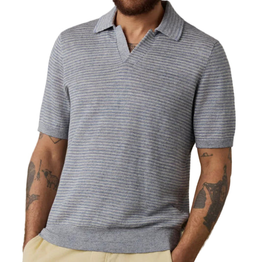 Short-Sleeve Linen Sweater Polo (Shore Rock Stripe)