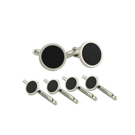 Onyx & Brass Swivel Action Stud Set (Silver)