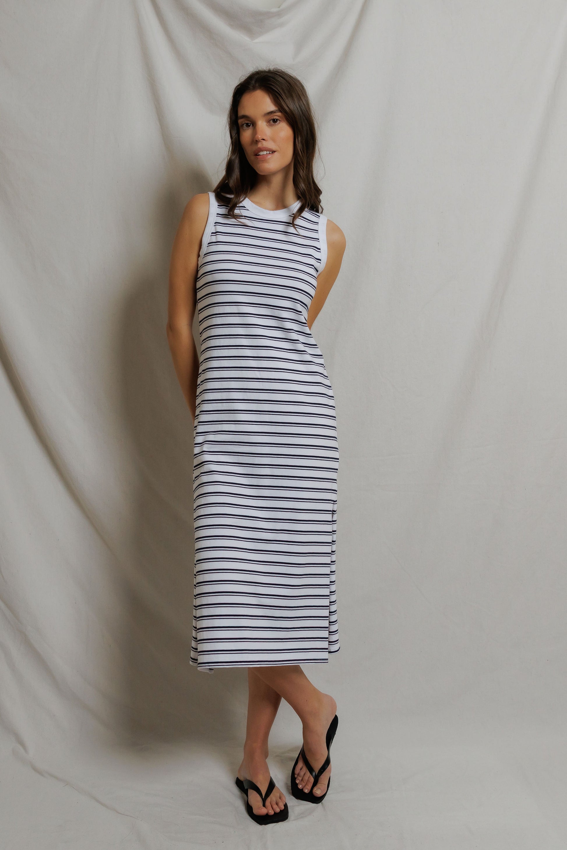 D49-Lanell - STRIPE supima cotton sleeveless dress