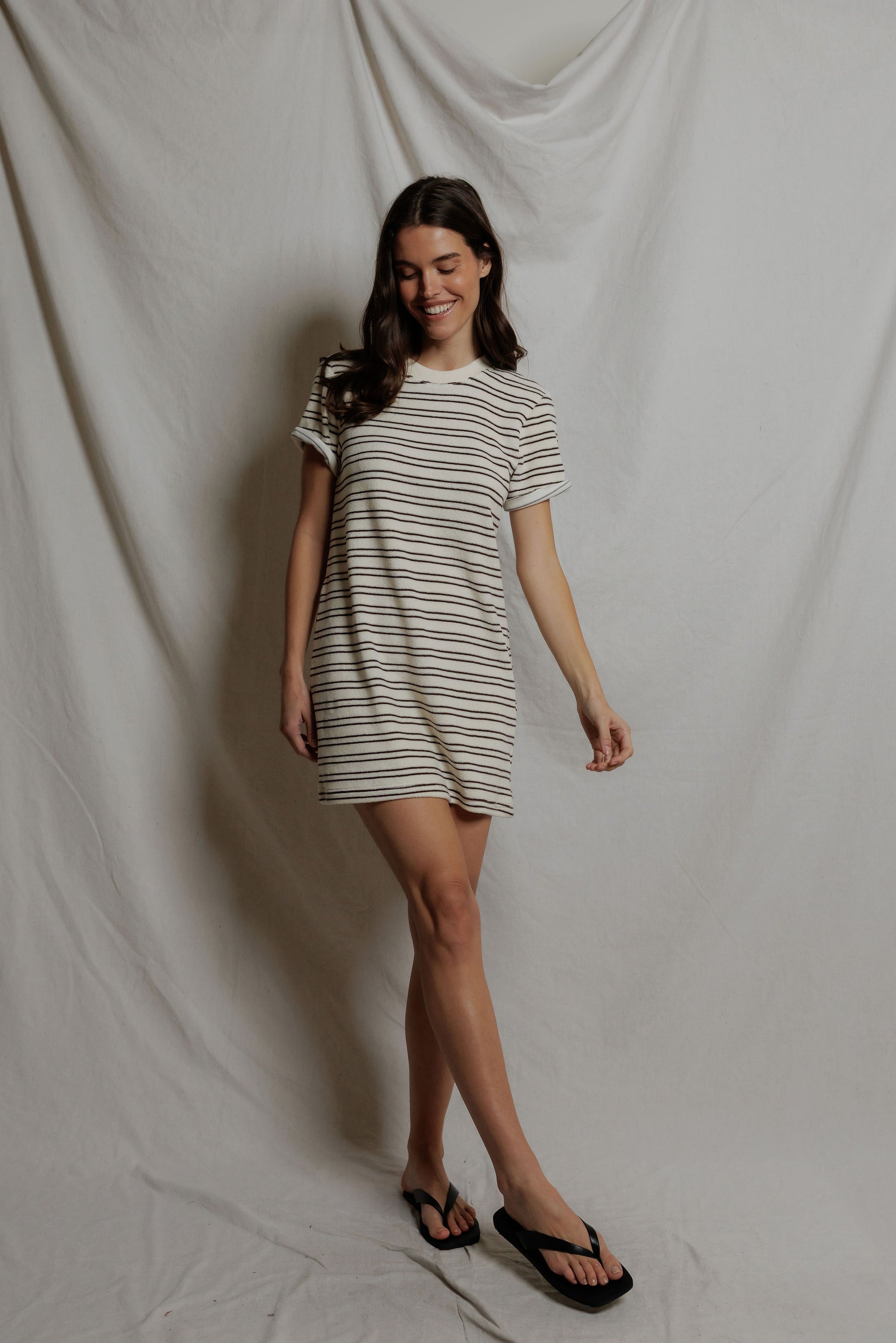 D44-F33-Nella - loop terry stripe short sleeve dress