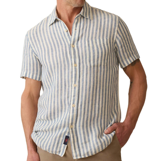 Short-Sleeve Palma Linen Shirt (Horizon Ivory Stripe)