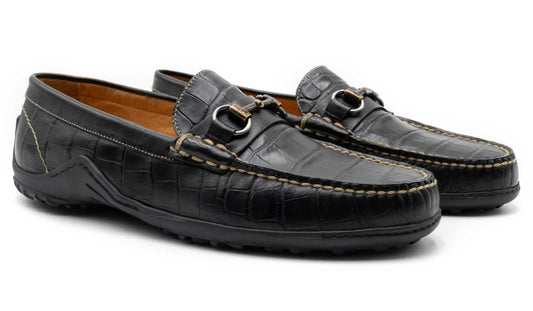 Bill Alligator Grain Horse Bit Loafers (Black)