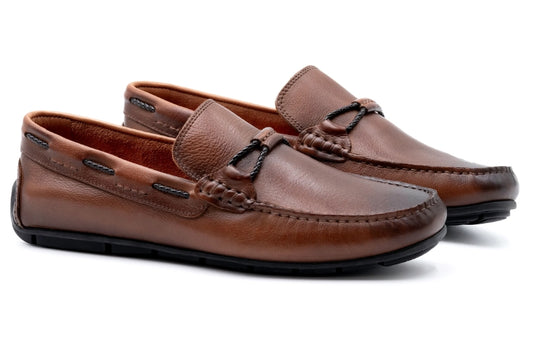 Bermuda Pebble Grain Braided Bit Loafers (Bourbon)