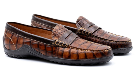 Bill Alligator Grain Penny Loafers (Chestnut)