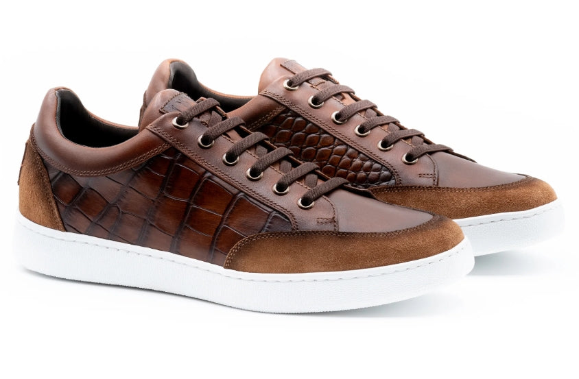Carson Alligator Grain Sneakers (Pecan)