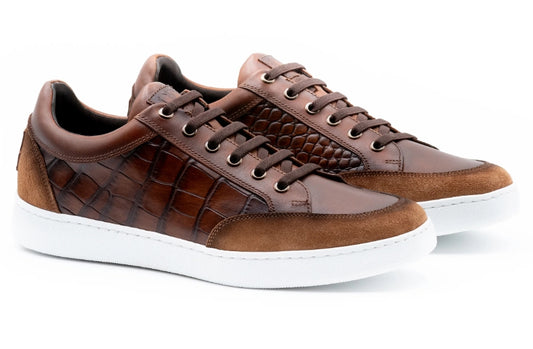 Carson Alligator Grain Sneakers (Pecan)