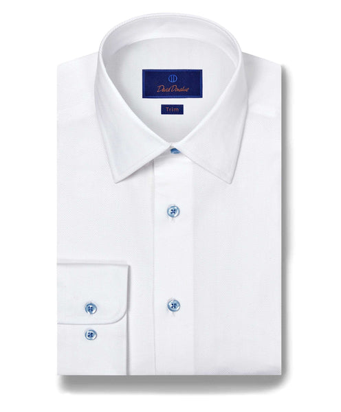 White Dobby Herringbone Dress Shirt