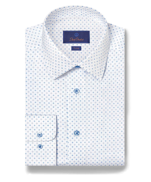 White & Blue Neat Diamond Print Dress Shirt