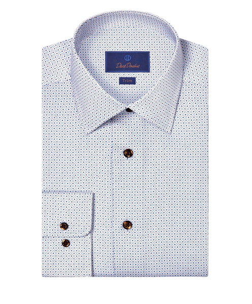 White & Chocolate Geometric Print Dress Shirt