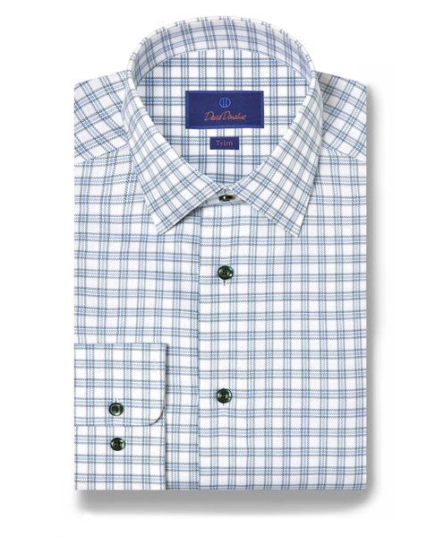Blue & Green Herringbone Check Dress Shirt