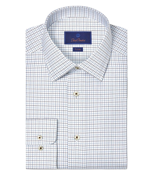 White & Chocolate Herringbone Check Dress Shirt