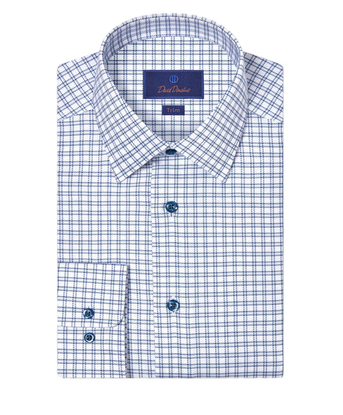 White & Blue Windowpane Check Dress Shirt