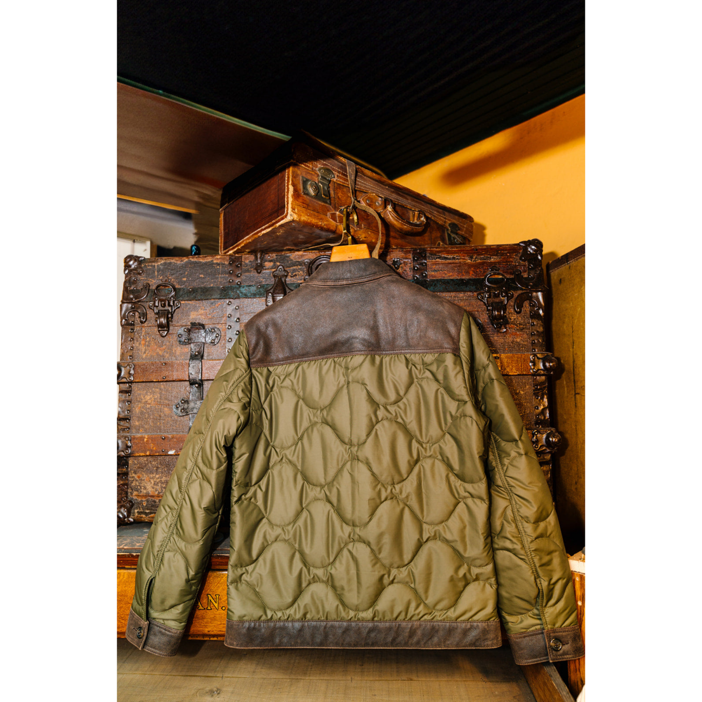 Patterned Quilted Jacket with Leather Detail
