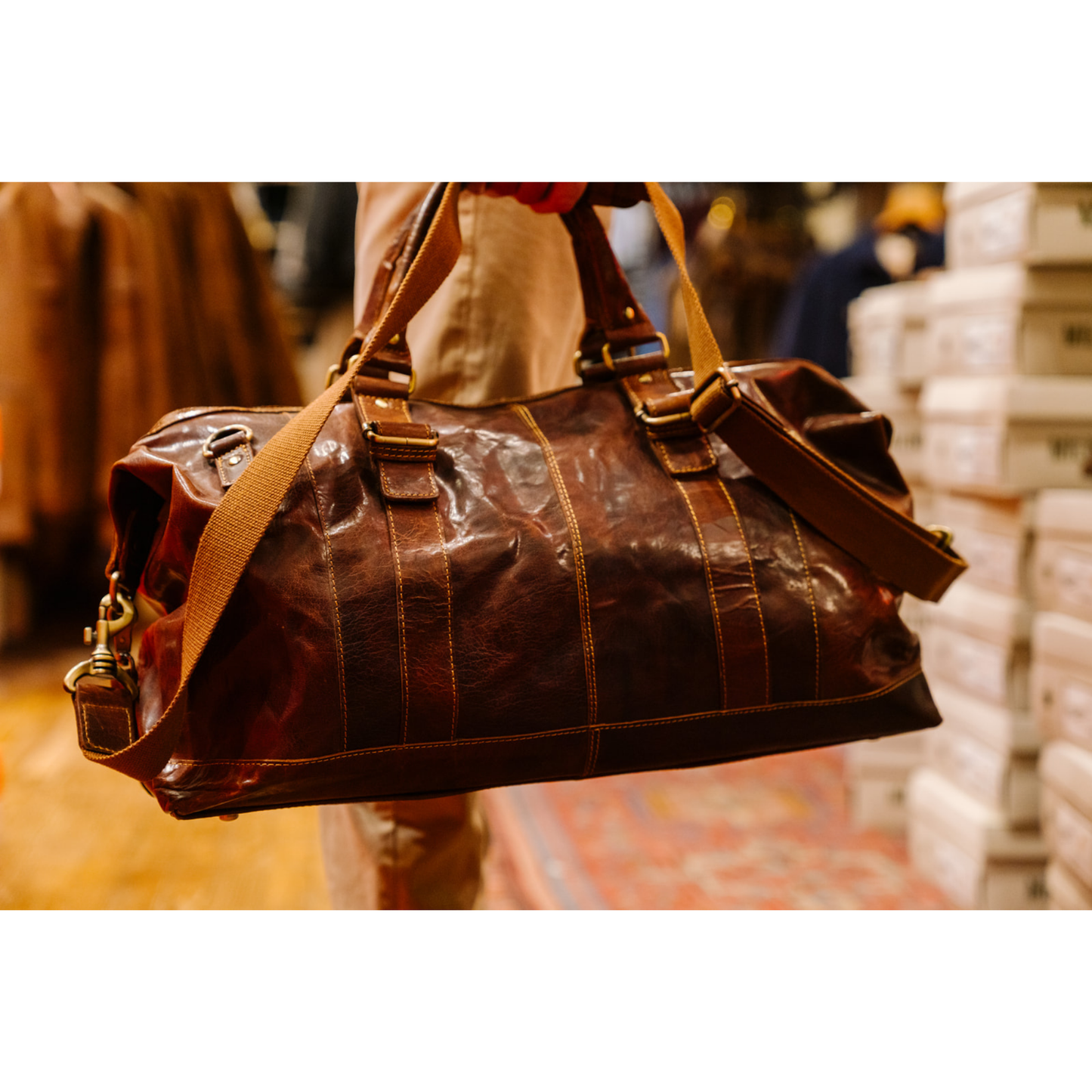 Buck Off Leather Duffel Bag
