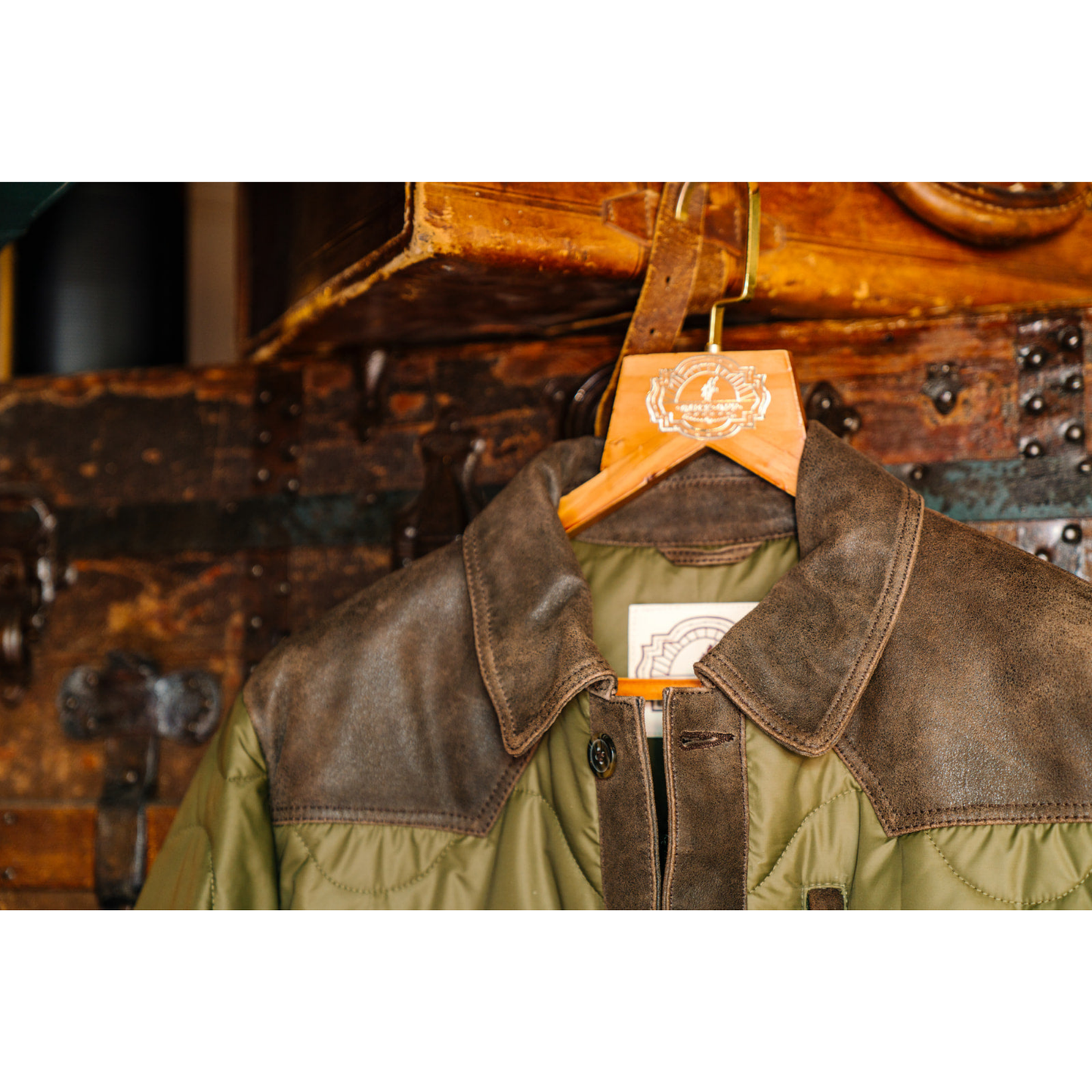 Patterned Quilted Jacket with Leather Detail