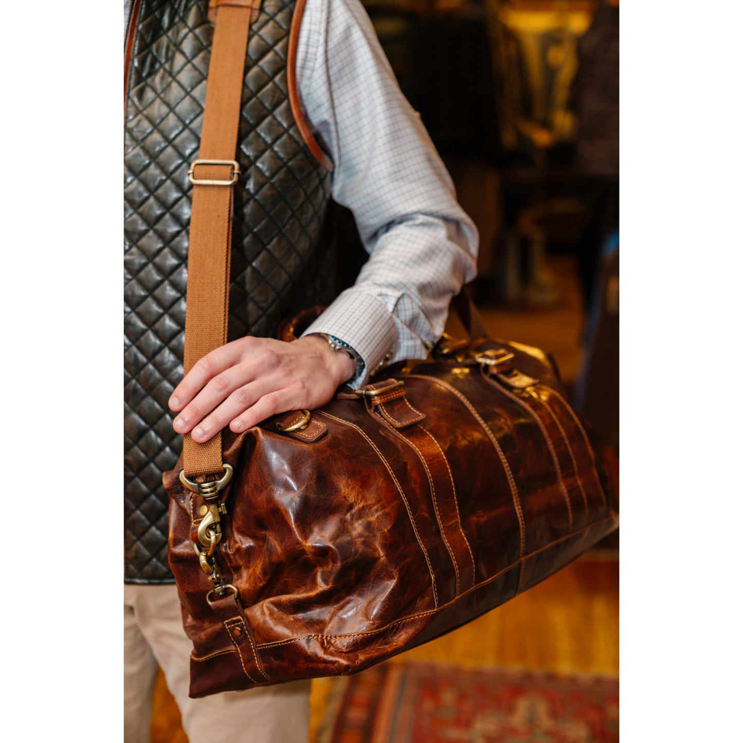 Buck Off Leather Duffel Bag