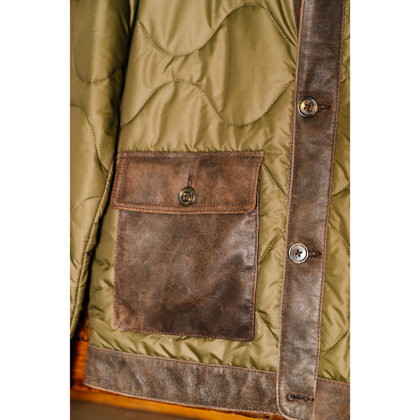 Patterned Quilted Jacket with Leather Detail