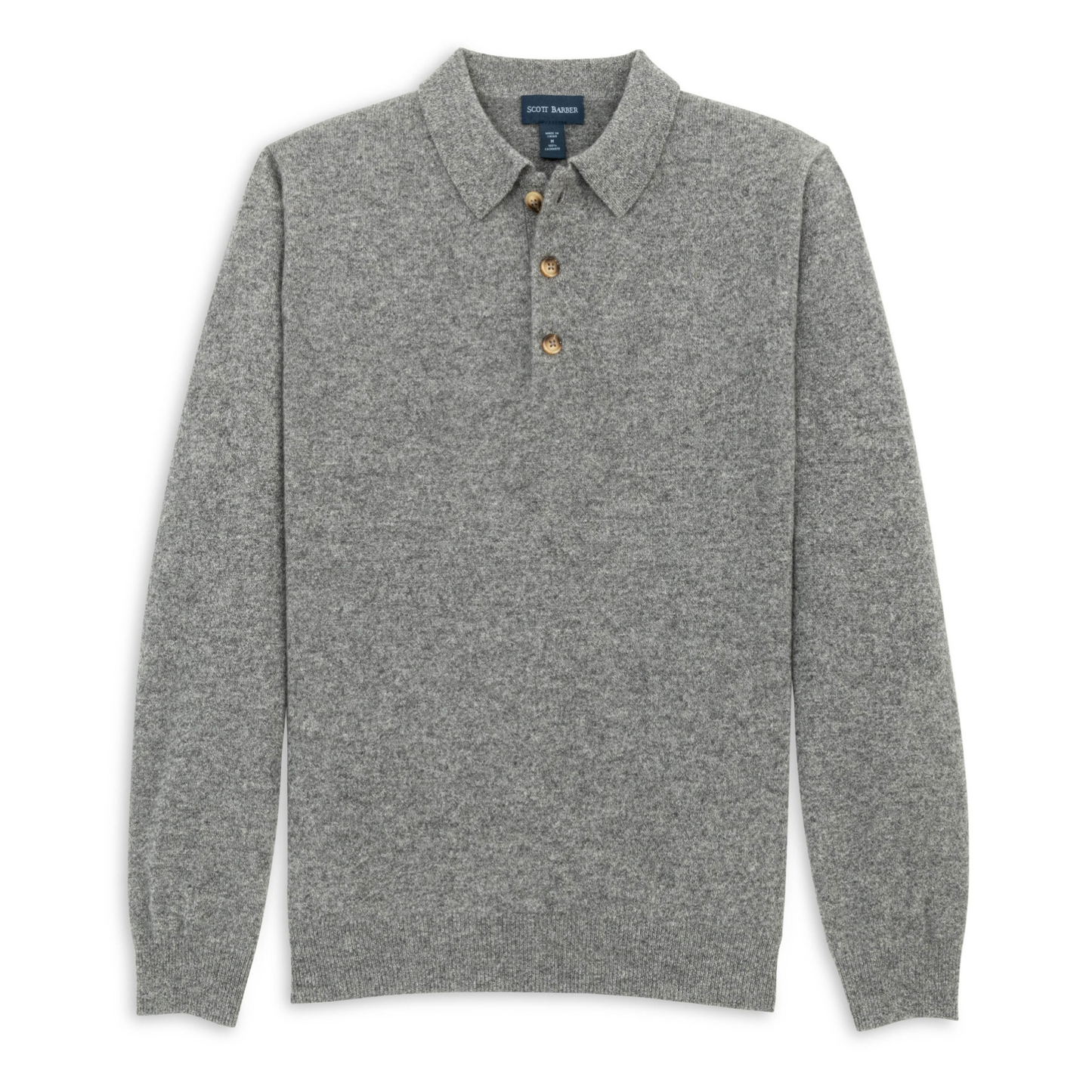 Fine Gauge Cashmere Polo Sweater (Pewter Heather)