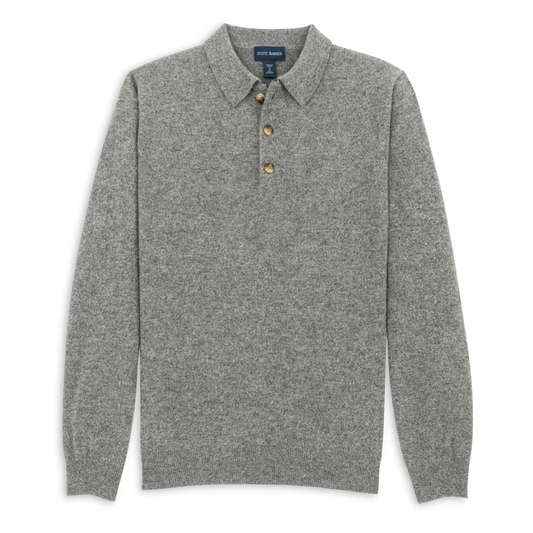 Fine Gauge Cashmere Polo Sweater (Pewter Heather)