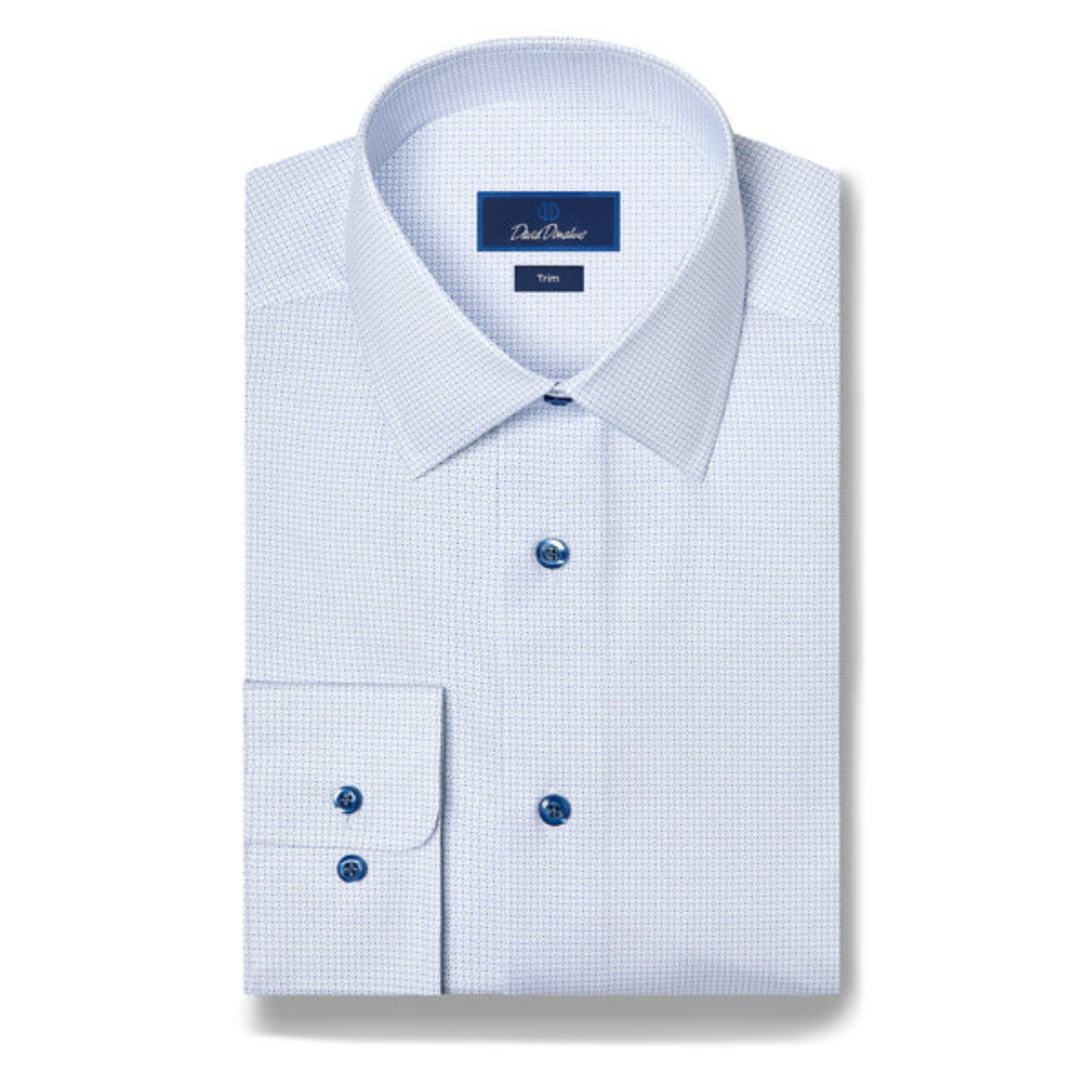 White & Blue Micro Geometric Print Stretch Dress Shirt