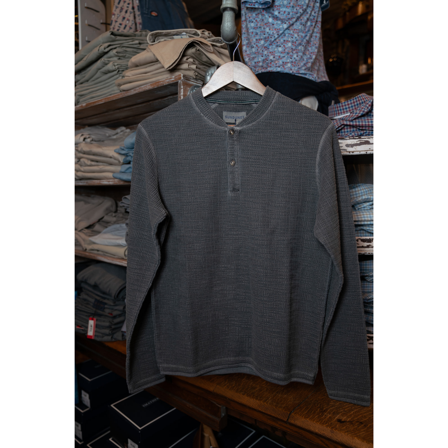 Sundunes Garment Dyed Henley (Charcoal)