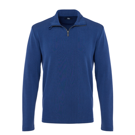 Ribbed Stripe Quarter Zip (Indigo)