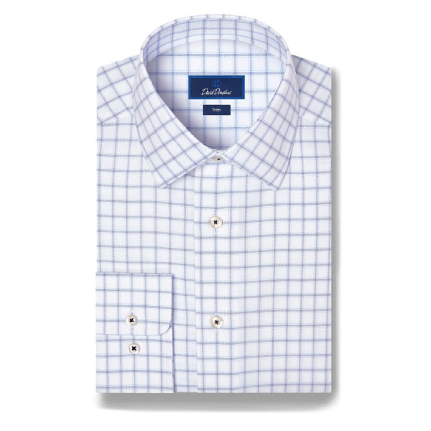 White & Navy Windowpane Check Dress Shirt