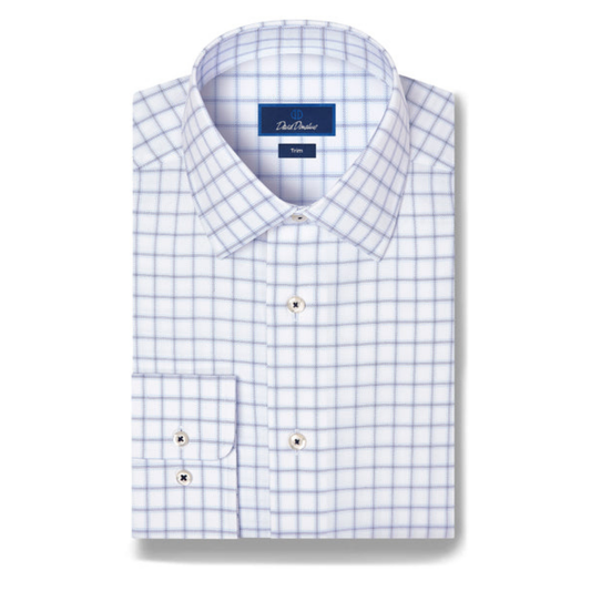 White & Navy Windowpane Check Dress Shirt
