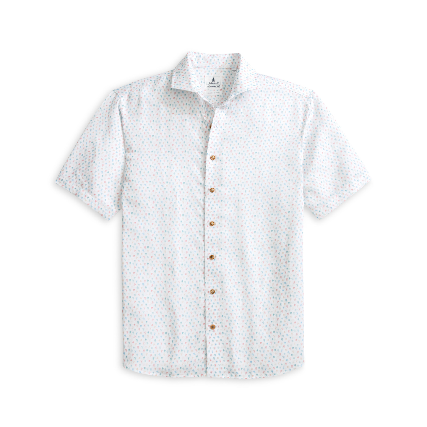 Linen Blend Short Sleeve Button Down Shirt - Cash Bar Print (White)