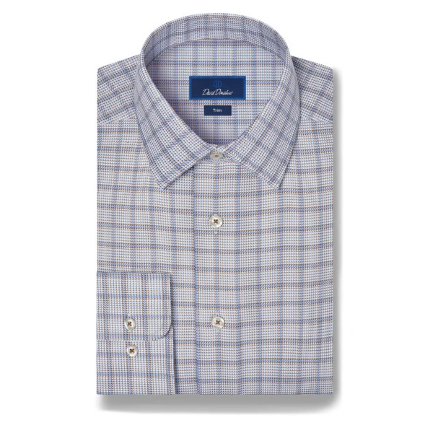 Chocolate & Blue Textured Windowpane Dress Shirt
