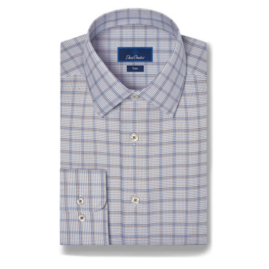 Chocolate & Blue Textured Windowpane Dress Shirt