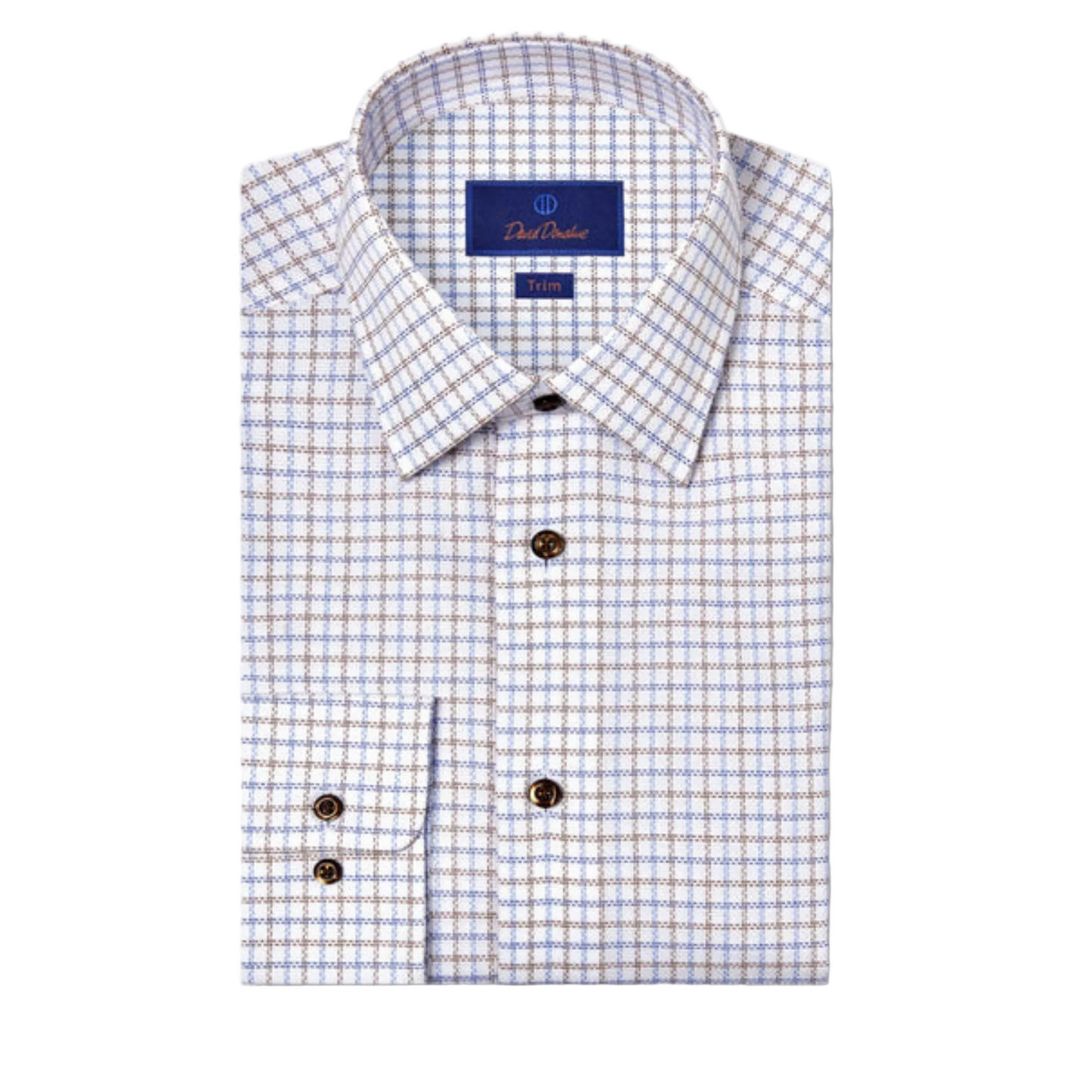 Blue & Brown Textured Check Dress Shirt