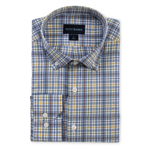 Newport Poplin Melange Plaid Button Down (Blue)