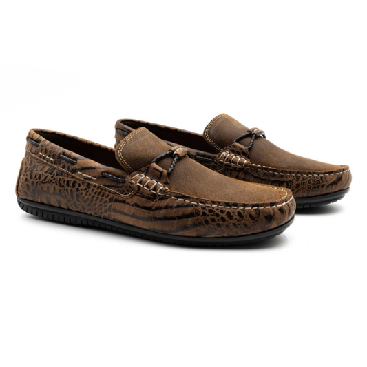 Bermuda Crocodile Grain Braided Bit Loafers (Burnt Pecan)