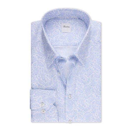 Stenstroms Light Blue Paisley Patterned Twill Shirt
