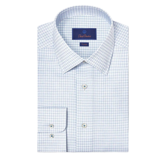 White & Blue Twill Check Stretch Dress Shirt