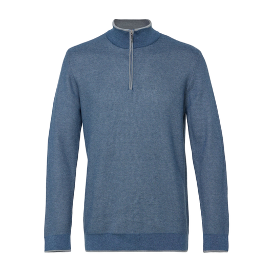 Two Tone Waffle Quarter Zip (Melange Indigo)