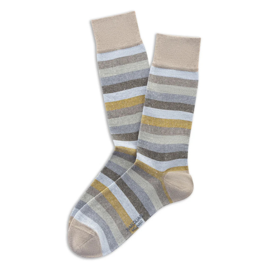 Linen & Cotton Tonal Stripe Socks (Beige)