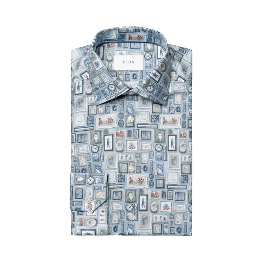 Eton Motif Signature Twill Print Shirt (Light Blue)
