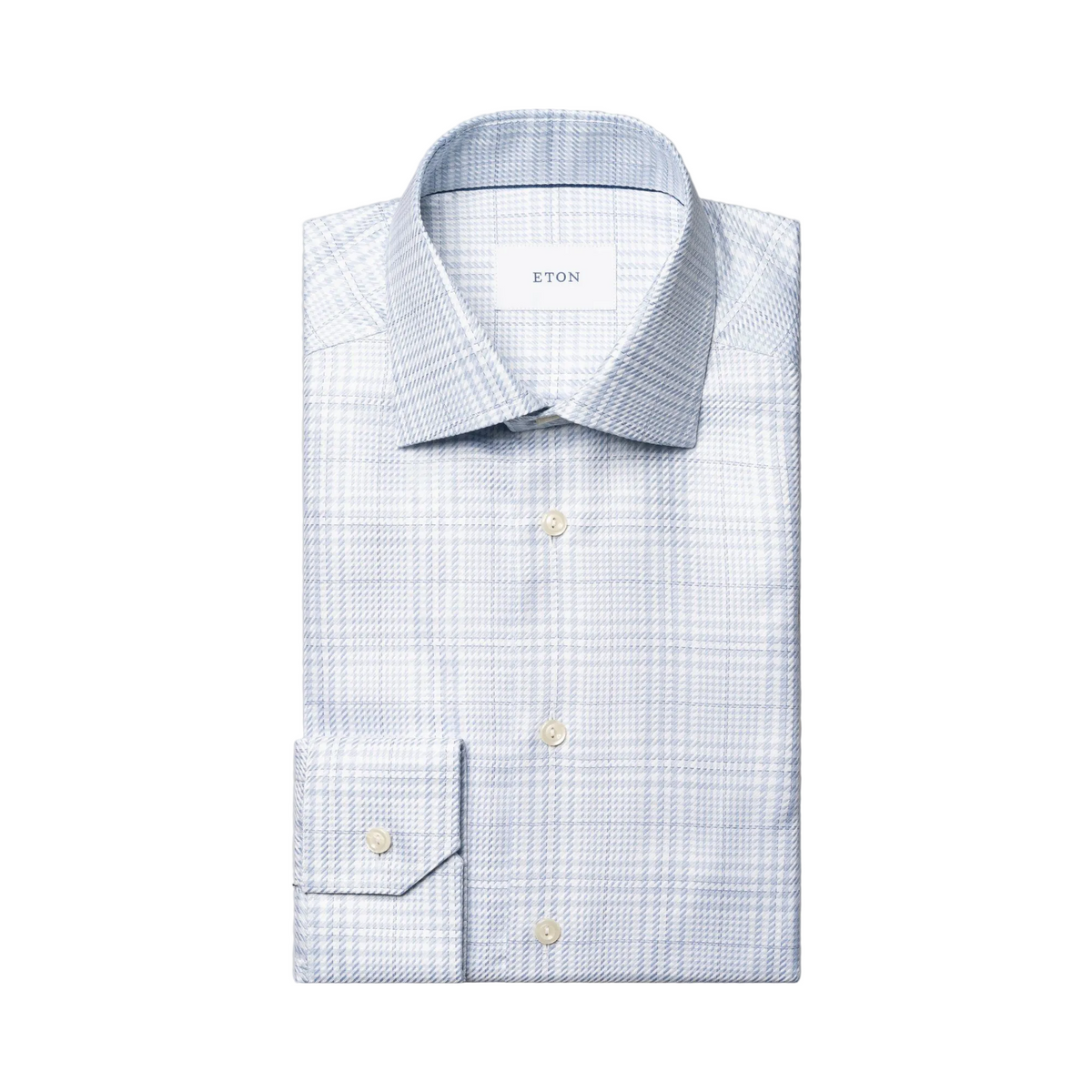 Eton Bold Check King Twill Shirt (Light Blue)