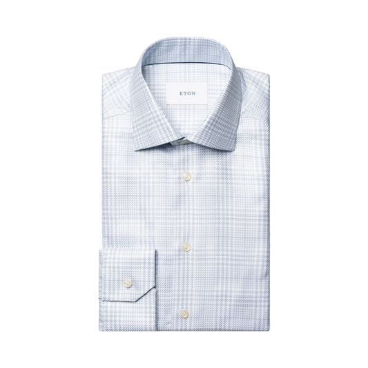 Eton Bold Check King Twill Shirt (Light Blue)