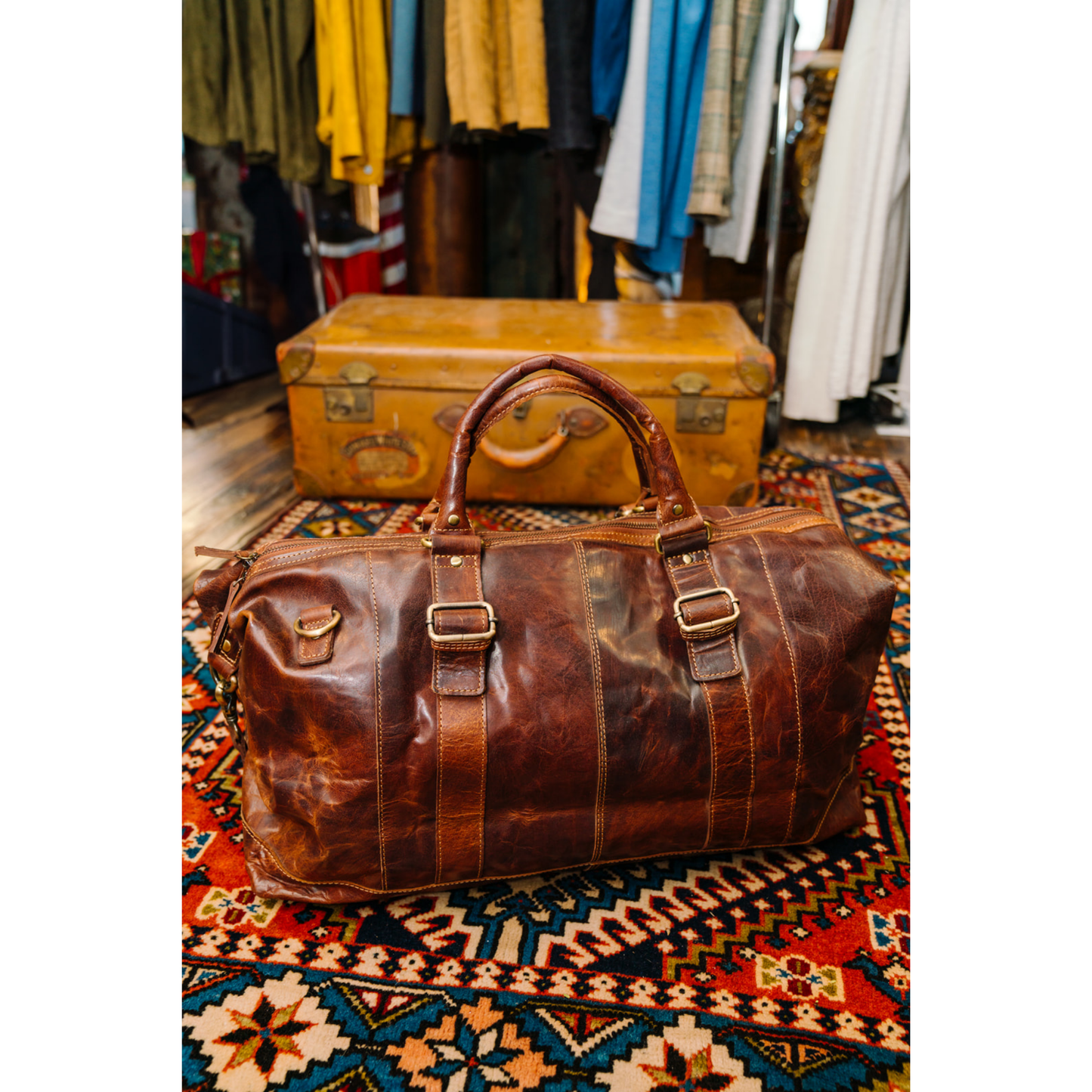 Buck Off Leather Duffel Bag